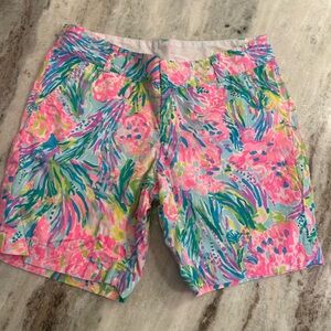 Lilly Pulitzer Pink and Green Bermudas with Tropical Print